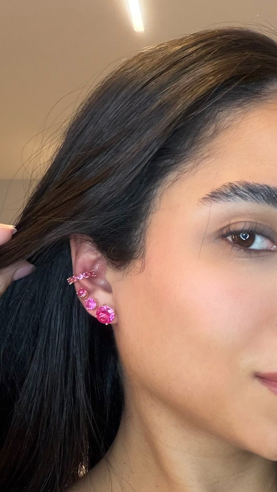 Trio Brinco zircônia Pink e piercing fake