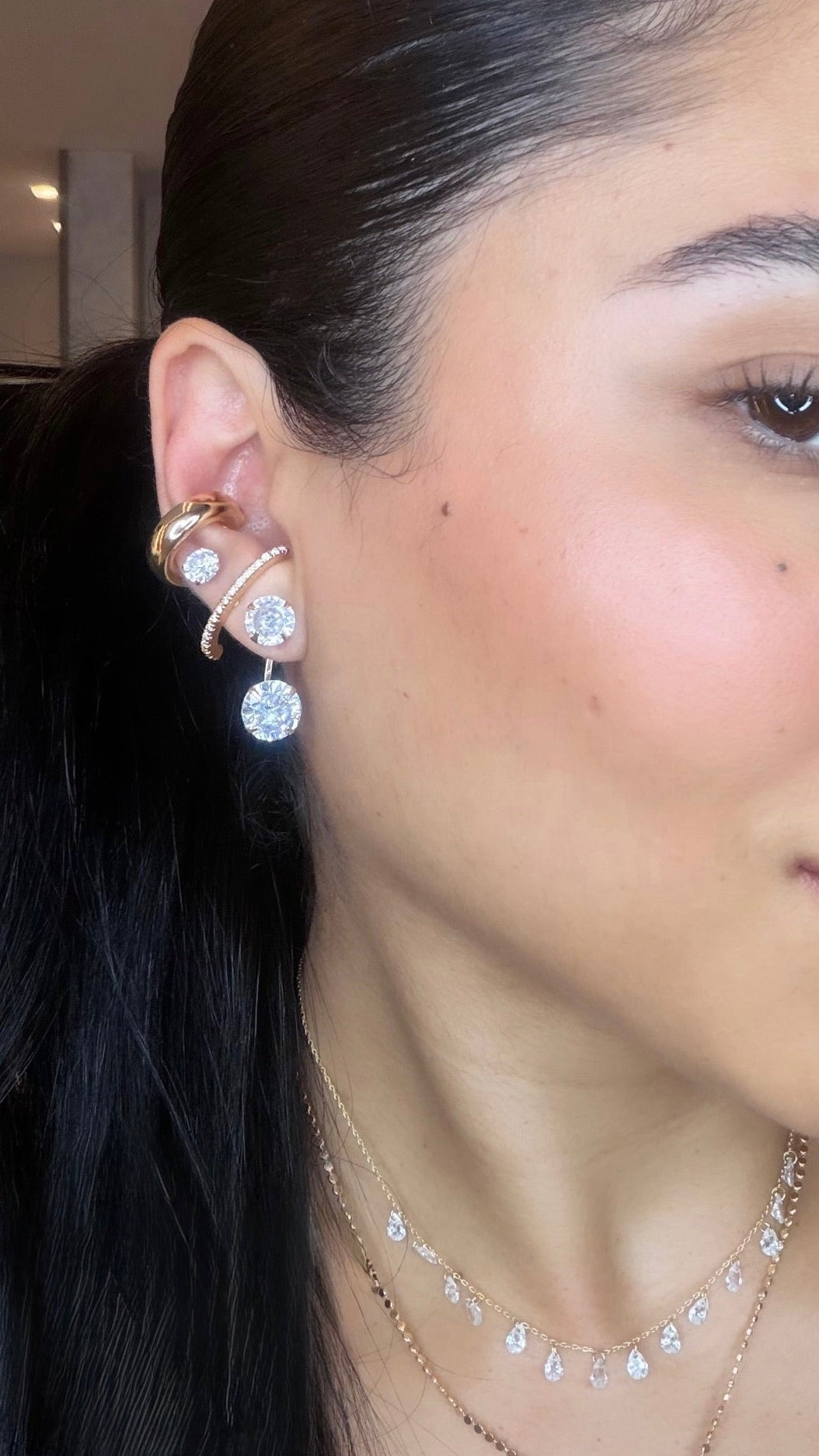 Brinco Ear Jacket Duplo Zirconia Cristal
