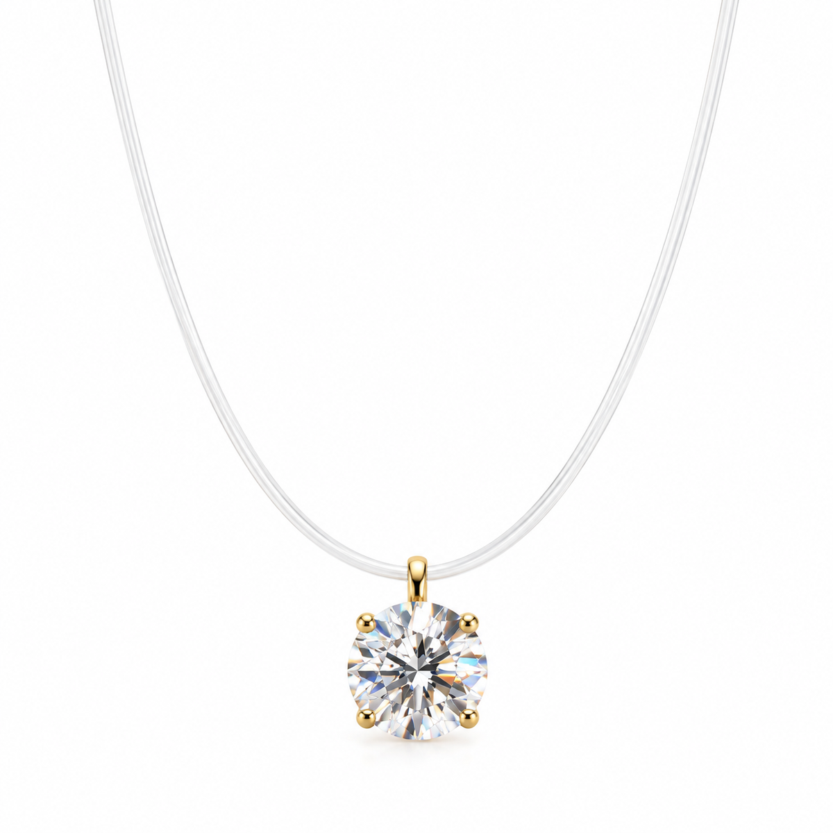 Colar Fio Invisível Ponto de Luz 8mm Moissanite- Banho Ouro