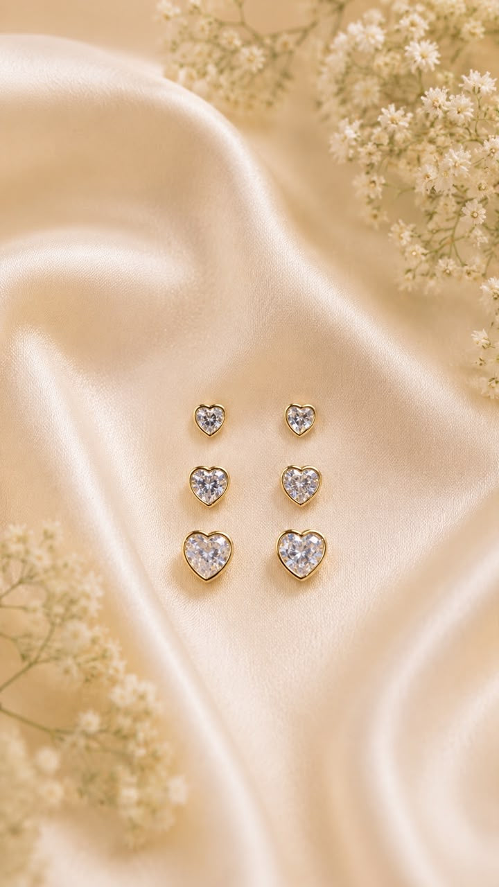 Trio Brinco Coração Zirconia Cristal