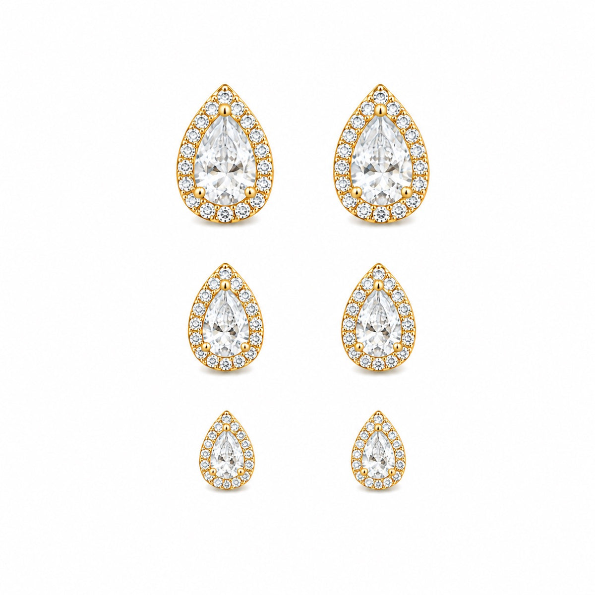 Trio Brinco Gota Zirconia Cristal Cravejada