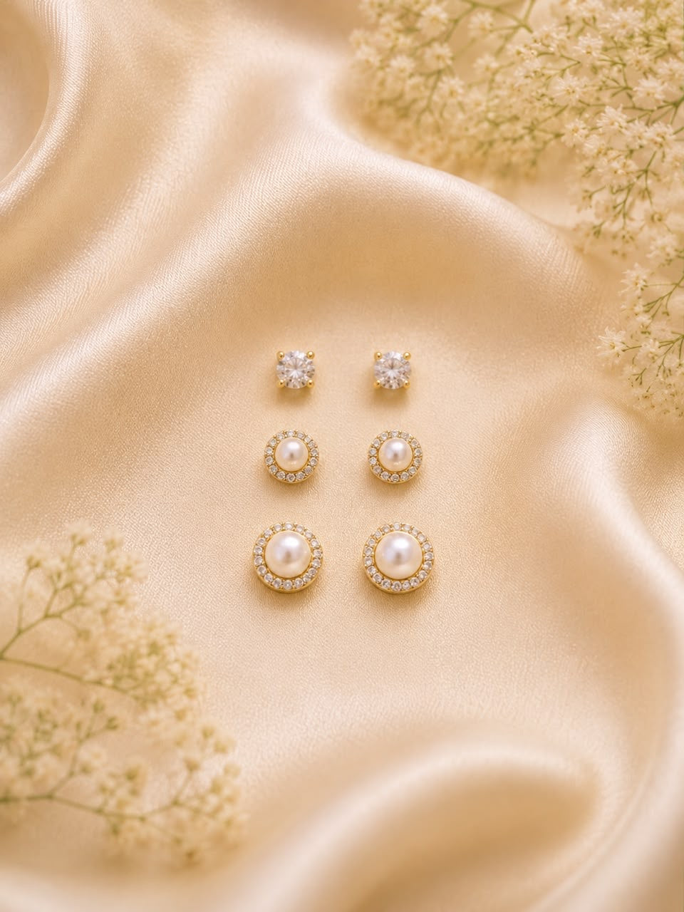 Trio Brinco Perola e Zirconia