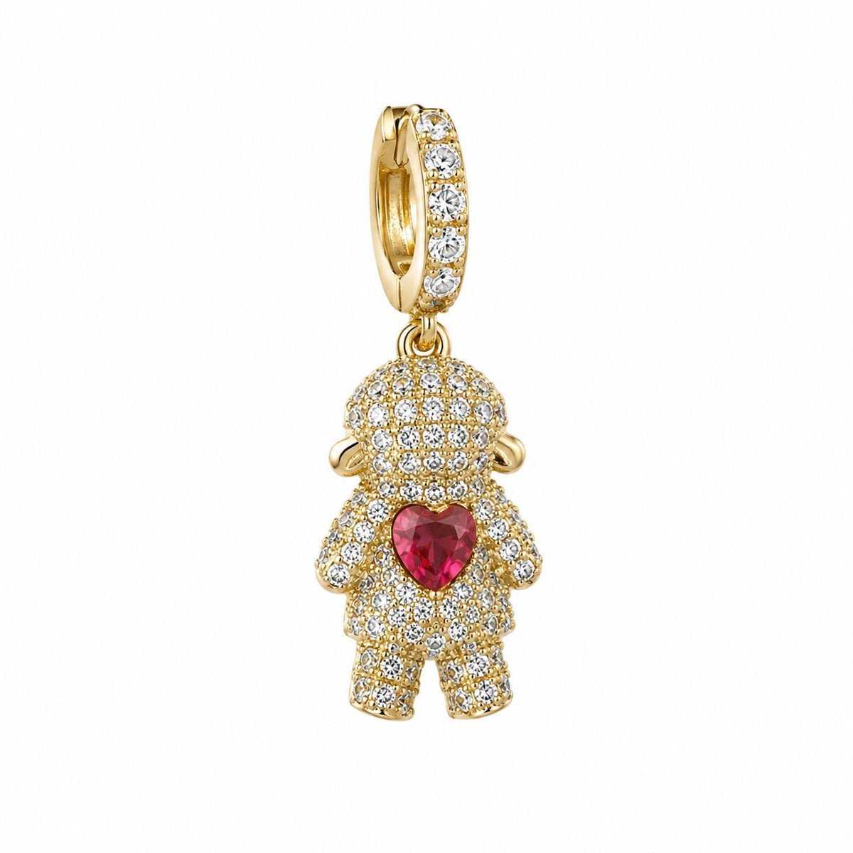 Pingente Menina Cravejado Coração Rosa