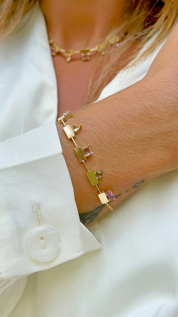 Pulseira Pedras Retangulares Coloridas
