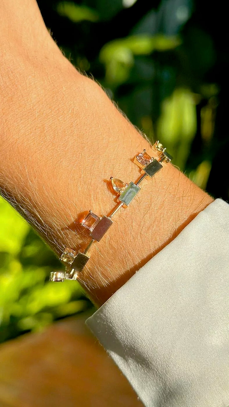 Pulseira Pedras Retangulares Coloridas