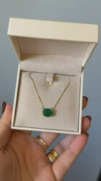 Colar Ouro em 18k com Pedra Natural Ágata Verde